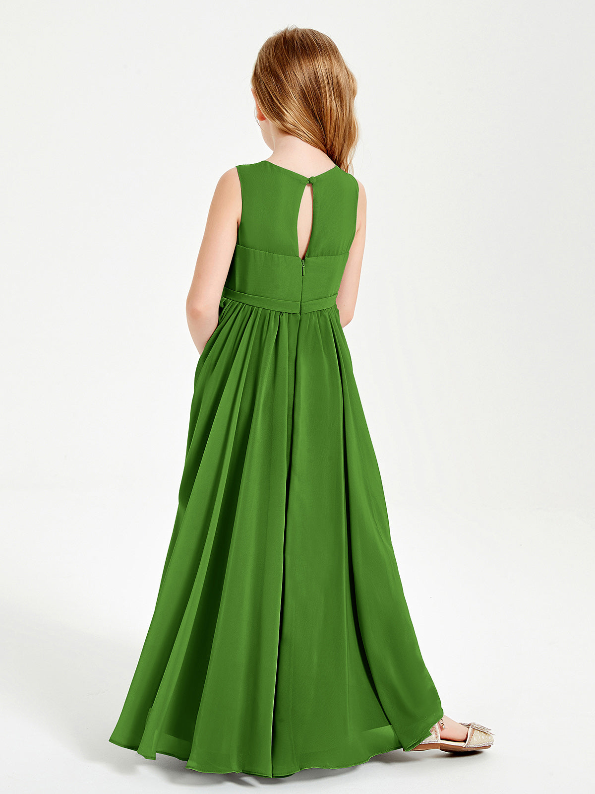 Chic Elegant Sleeveless Dresses for Junior Bridesmaids Moss
